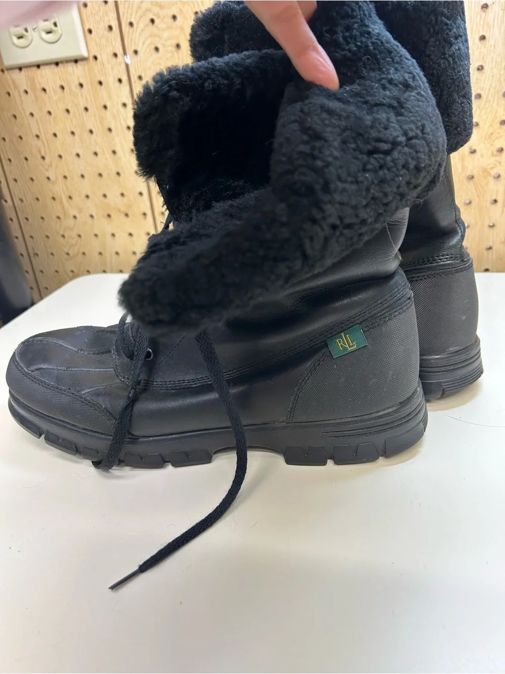 Lauren Ralph Lauren Black Shearling-Lined Lace-Up Boots